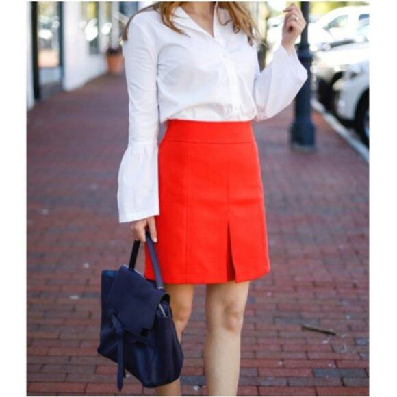 LOFT Split Front Red High Rise Skirt Size 0 Petite - Picture 1 of 7